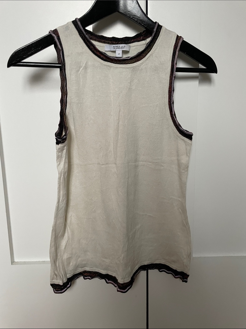 10 Crosby Derek Lam Cream Tank with Dark Brown Trim